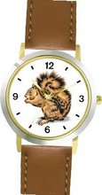 uWatchBuddy Brown Squirrel Animal - WATCHBUDDY® DELUXE TWO-TONE THEME WATCH - Arabic Numbers - Brown Leather Strap-Size- Size-Small 