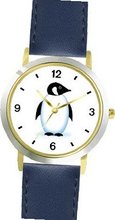 uWatchBuddy Penguin Cartoon - JP - WATCHBUDDY® DELUXE TWO-TONE THEME WATCH - Arabic Numbers - Blue Leather Strap-Size-Children's Size-Small ( Boy's Size & Girl's Size ) 