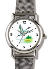 uWatchBuddy Pintail Duck JP - Bird Animal - WATCHBUDDY® ELITE Chrome-Plated Metal Alloy with Metal Mesh Strap-Size-Large ( Size or Jumbo Size ) 