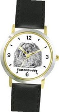 uWatchBuddy Pomeranian (SC) Dog - WATCHBUDDY® CLASSIC DELUXE TWO-TONE THEME WATCH - Arabic Numbers-Black Leather Strap- Size-Small 