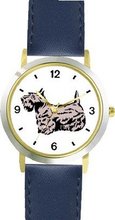 uWatchBuddy Scottish Terrier Dog - WATCHBUDDY® DELUXE TWO-TONE THEME WATCH - Arabic Numbers - Blue Leather Strap-Children's Size-Small ( Boy's Size & Girl's Size ) 