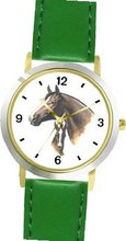 uWatchBuddy Stallion and Colt - JP - Horse - WATCHBUDDY® DELUXE TWO-TONE THEME WATCH - Arabic Numbers - Green Leather Strap-Children's Size-Small ( Boy's Size & Girl's Size ) 