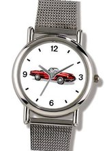 Vintage Red Sports Car No.2 - WATCHBUDDY® ELITE Chrome-Plated Metal Alloy with Metal Mesh Strap-Size-Small ( Standard Size )