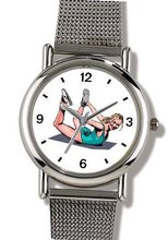 Woman Doing Bow Yoga Position - Physical Fitness-Exercise-Body Building - WATCHBUDDY® ELITE Chrome-Plated Metal Alloy with Metal Mesh Strap-Size-Small ( Standard Size )