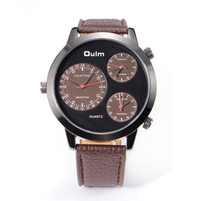 Dulm Boys Russian Army Coffee Leather Sport Quartz Wrist for 3 Time Zone US Stock + Gift Bo