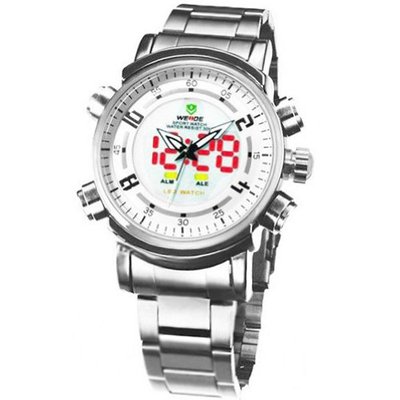 WEIDE Analog-digital White Dials & Band  with Black Numbers