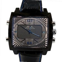 Weide Black Dial Blue Hands LED Quartz Leather Band Wrist WH2308-BBLU