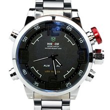 Weide Black Dial Dual Time Display Stainless Steel Wrist WH2309B