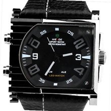 Weide Black Dial Grey Letters Digital Quartz Leather Band Wrist