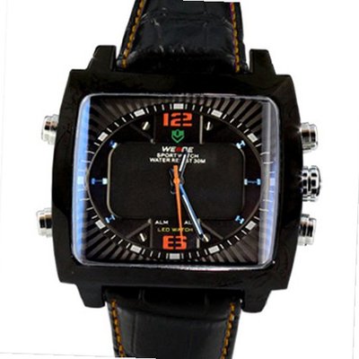 Weide  Black Dial Orange Hands Digital Quartz Leather Band Wrist WH2308-BO