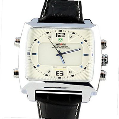 Weide  Black Dial White Letters LED Quartz Leather Band Wrist WH2308-BW
