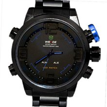 Weide Blue Letters Black Dial Dual Time Display Quartz Wrist