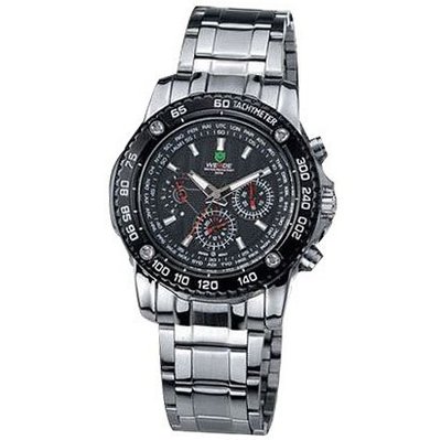 Weide Chrono Black Dial Stainless Steel Swiss Quartz