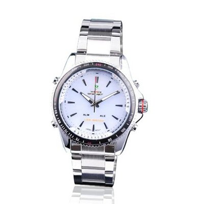 Weide Dual Display LED White Dial Stainless Steel Quartz Fashion WH903-W