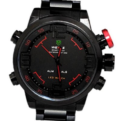 Weide Red Theme Black Dial Dual Time Display Wrist
