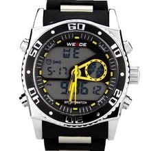 Weide Sports Yellow Hands Digital Quartz Alarm 24 Hours Black Rubber Strape Wrist WH-2316Y