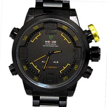 Weide Yellow Letters Black Dial Dual Time Display Quartz Wrist WH2309BY