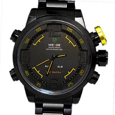 Weide Yellow Letters Black Dial Dual Time Display Quartz Wrist