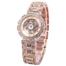 WEIQIN Luxury Rotating Bling Crystal Ladies Rose Gold Quartz Steel Wrist WQI077