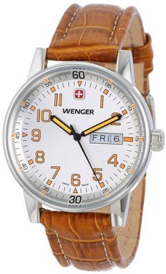Wenger 70170 Commando Day Date XL Silver Dial Brown Leather Strap