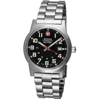 Wenger 72906 Military Classic Field Black Dial Steel Bracelet