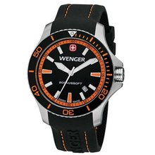 Wenger Sea Force , Black & Orange Dial Black & Orange Bezel Black Silicone Strap 641.102