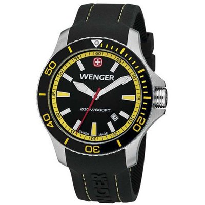 Wenger Sea Force , Black & Yellow Dial Black & Yellow Bezel Black Silicone Strap 641.101