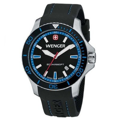 Wenger Sea Force Swiss w/ Black & Blue dial black & Blue Bezel Black Silicone 641.104