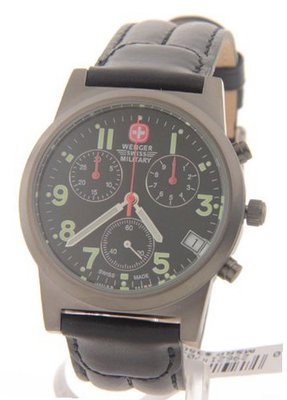 Wenger Swiss Made Chronograph Analog Round Steel Black Leather Band 70398