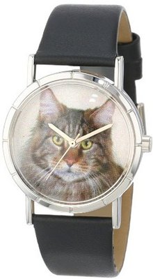 Whimsical es Kids' R0120051 Classic Maine Coon Cat Black Leather And Silvertone Photo