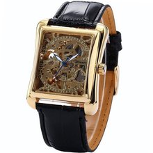 Classic Hollow Skeleton Automatic Auto Mechanical Black Leather Band Wrist PMW079
