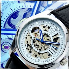 Fashion Automatic Mechanical Movement Male High Quality Leather Strap Classic Hollow-out Design Analog Display WY8057 White Color