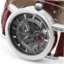Mudder Fashion Leather Casual Classic Self-winding AUTO Mechanical Skeleton Business Brown Band