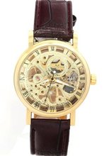 WINNER Unisex Fashion Luxury Water Resistant Gold Round Dial Skeleton Hand Wind Mechanical es