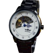 Winner White Dial Skull Mechanical Stainless Steel Wrist