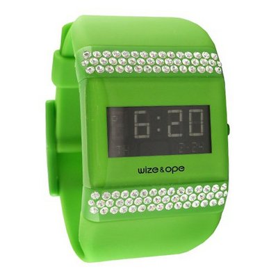 Wize & Ope Unisex All Over Strass Digital WO-ALL-15S with Green Dial and Touch Screen