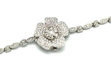 Rhinestone Studded Flower Bracelet Ladies Silver Tone Flower Wrist Fashion
