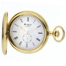 Woodford Gold Plated Full Hunter Quartz Analogue 1228 with Chain and Separate Second Hand Dial (Suitable for Engraving)