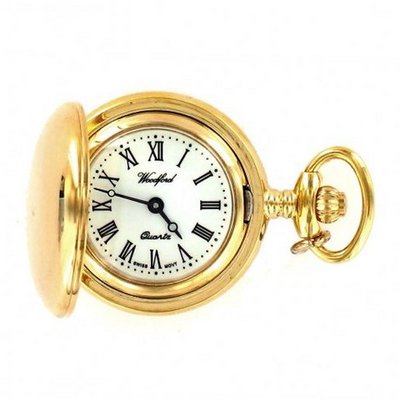 Woodford Ladies Gold Plated Full Hunter Quartz Analogue 1234 with Chain and Roman Dial (Suitable for Engraving)
