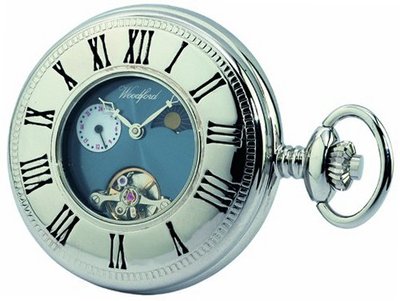 Woodford Mechanical Half-Hunter Pocket , 1024, Chrome-Finished 24Hour Moon-phase with Chain (Suitable for Engraving)