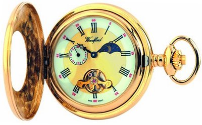 Woodford Mechanical Half-Hunter Pocket , 1032, Gold-Plated 24Hour Moon-phase with Chain (Suitable for Engraving)