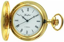 Woodford Mechanical Half-Hunter Pocket , 1056, Gold-Plated Engine-turned Finish with Chain (Suitable for Engraving)