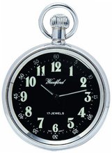Woodford Mechanical Open-face Pocket , 1040, Chrome-Finished Black Arabic Dial with Chain (Suitable for Engraving)