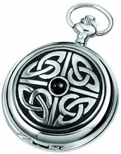 Woodford Quartz Pocket , 1908/Q, Chrome-Finished Celtic Knotwork Pattern with Chain (Suitable for Engraving)