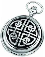 Woodford Quartz Pocket , 1909/Q, Chrome-Finished Celtic Knotwork Pattern with Chain (Suitable for Engraving)