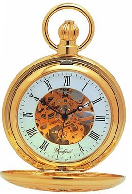Woodford Skeleton Full-Hunter Pocket , 1029, Gold-Plated Pierced with Chain (Suitable for Engraving)