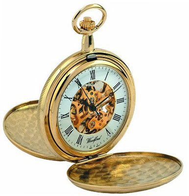 Woodford Skeleton Full-Hunter Pocket , 1063, Gold-Plated Twin-Lidded with Chain (Suitable for Engraving)