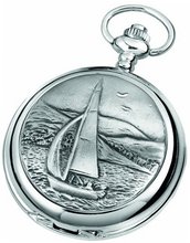 Woodford Skeleton Pocket , 1911/SK, Chrome-Finished Sailing Scene Pattern with Chain (Suitable for Engraving)