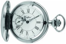 Woodford Swiss-Made Mechanical Full-Hunter Pocket , 1058, Chrome-Finished Separate Second-Hand Dial with Chain
