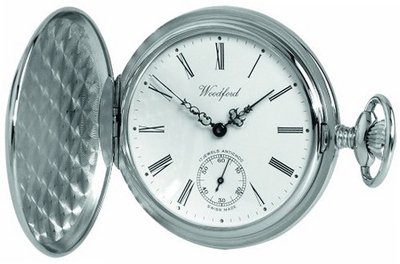 Woodford Swiss-Made Mechanical Full-Hunter Pocket , 1061, Chrome-Finished Separate Second-Hand Dial with Chain (Suitable for Engraving)